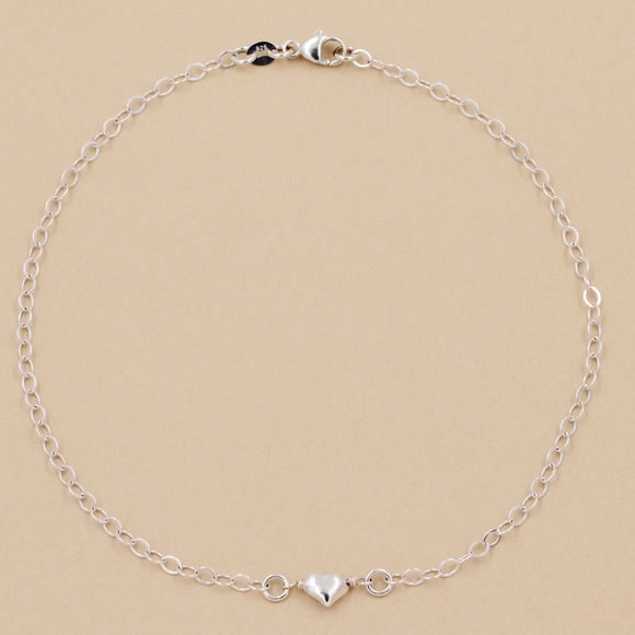 Beach City Vault Jewelry - Puff Heart Anklet 925 Sterling Silver